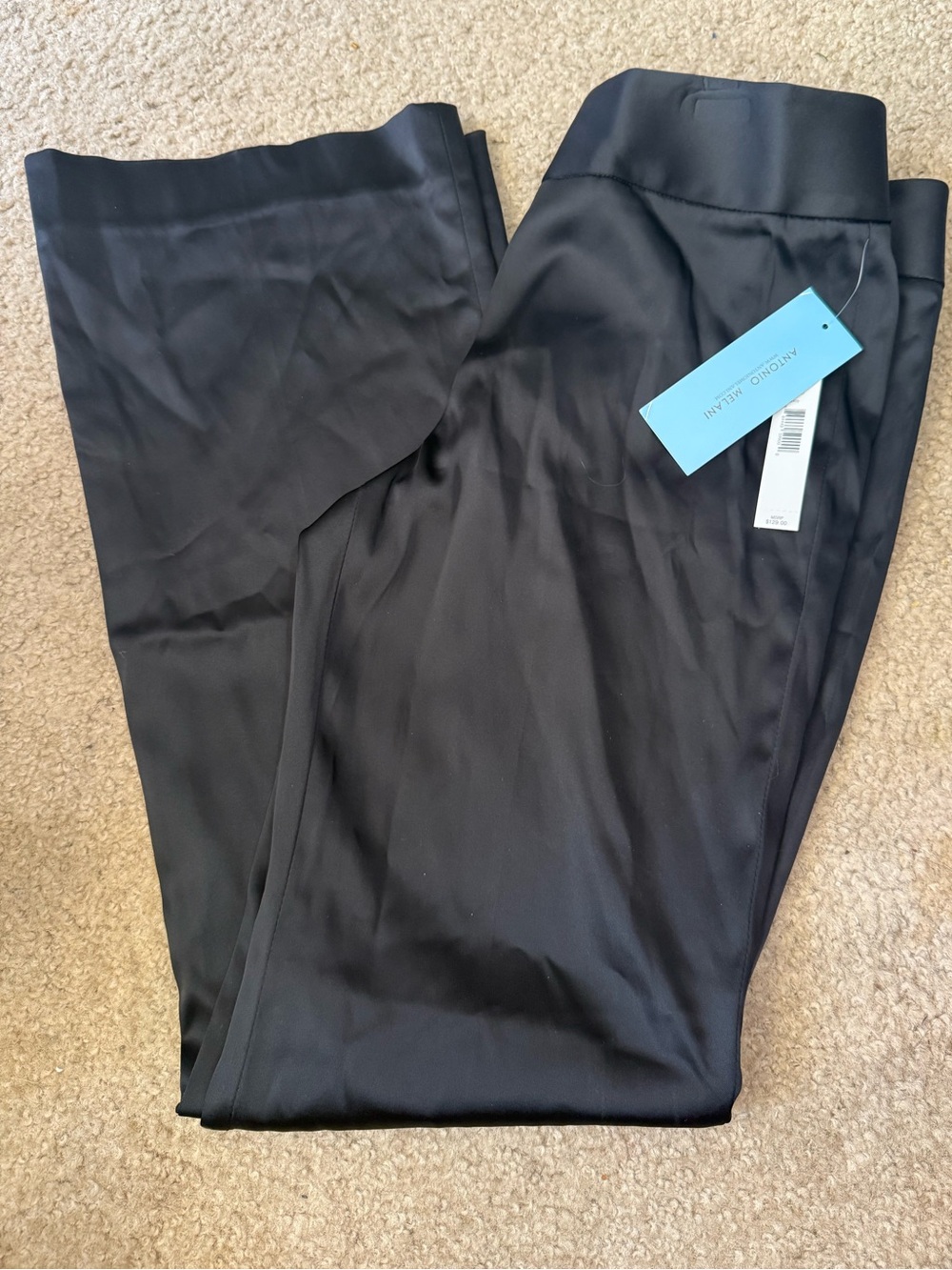 NWT Antonio Melani Maxine Wide Leg Satin Finish Pants Black Size 4 MSRP $129